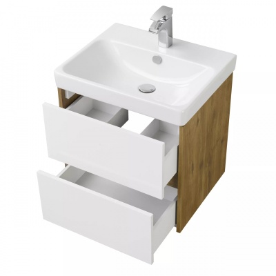 Тумба под умывальник Акватон Сканди 55 с умывальником Адриана 55 (1A251701SDZ90+1WH501620), белый/дуб рустикальный