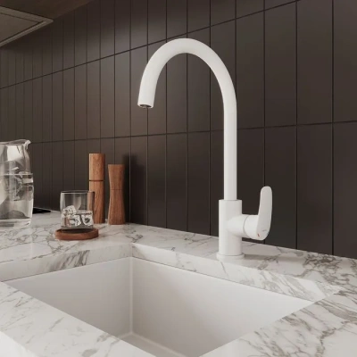 Смеситель для кухни с фильтром для питьевой воды Milardo Rora, белый матовый RORWTFJM05