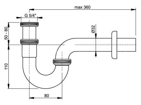 Сифон для умывальника AlcaPlast цельнометаллический U-образный A432