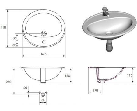 Умывальник Cersanit CALLA 54 врезной