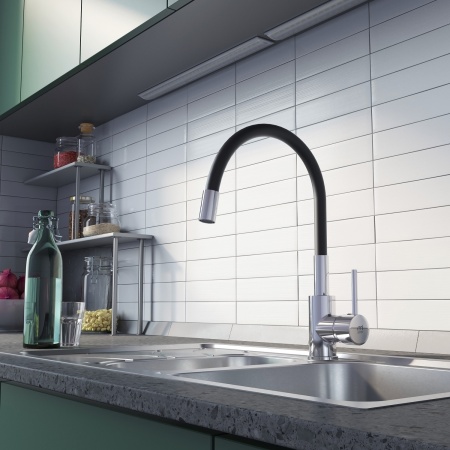 Смеситель для кухни с гибким изливом Milardo Meal черный M01SB0FM05