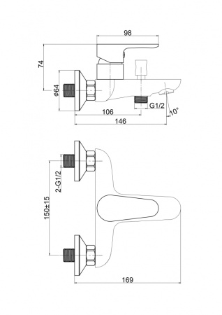Смеситель для ванны однорычажный Cersanit Cersania, хром A63031