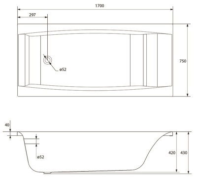 Ванна акриловая прямоугольная Cersanit Virgo 170x75 (ванна с ножками)