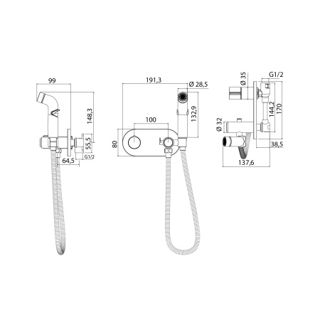 Смеситель встраиваемый с гигиеническим душем IDDIS Axes AXESBRBi08