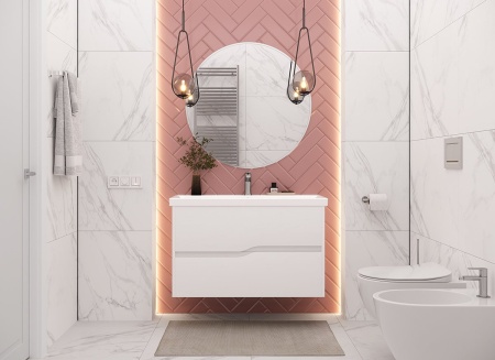 Тумба подвесная Laparet Altair 80 с умывальником Cerastyle Elite 80, белый глянец (LAL-WCAB-80-01+VB032M22U00)