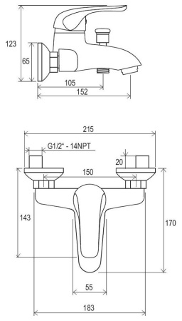 Смеситель для ванны без лейки Ravak RS 022.00/150
