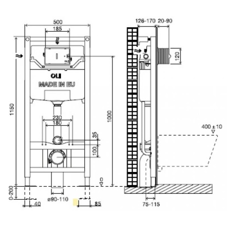 Инсталляция для подвесного унитаза OLI 120 Plus 177306 пневматическая