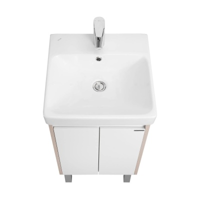 Тумба под умывальник Акватон Сканди Doors 55 с умывальником Адриана 55, белый глянец/дуб Верона 1A2788V0SDB20