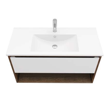 Тумба подвесная Laparet POLARIS 100 с умывальником Creavit Su 100 дуб Рока/белый матовый (LP-WCAB-100-222-11+SU100-00CB00E-0000)