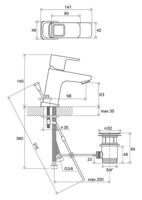 Смеситель для умывальника с донным клапаном Ravak TD 011.00